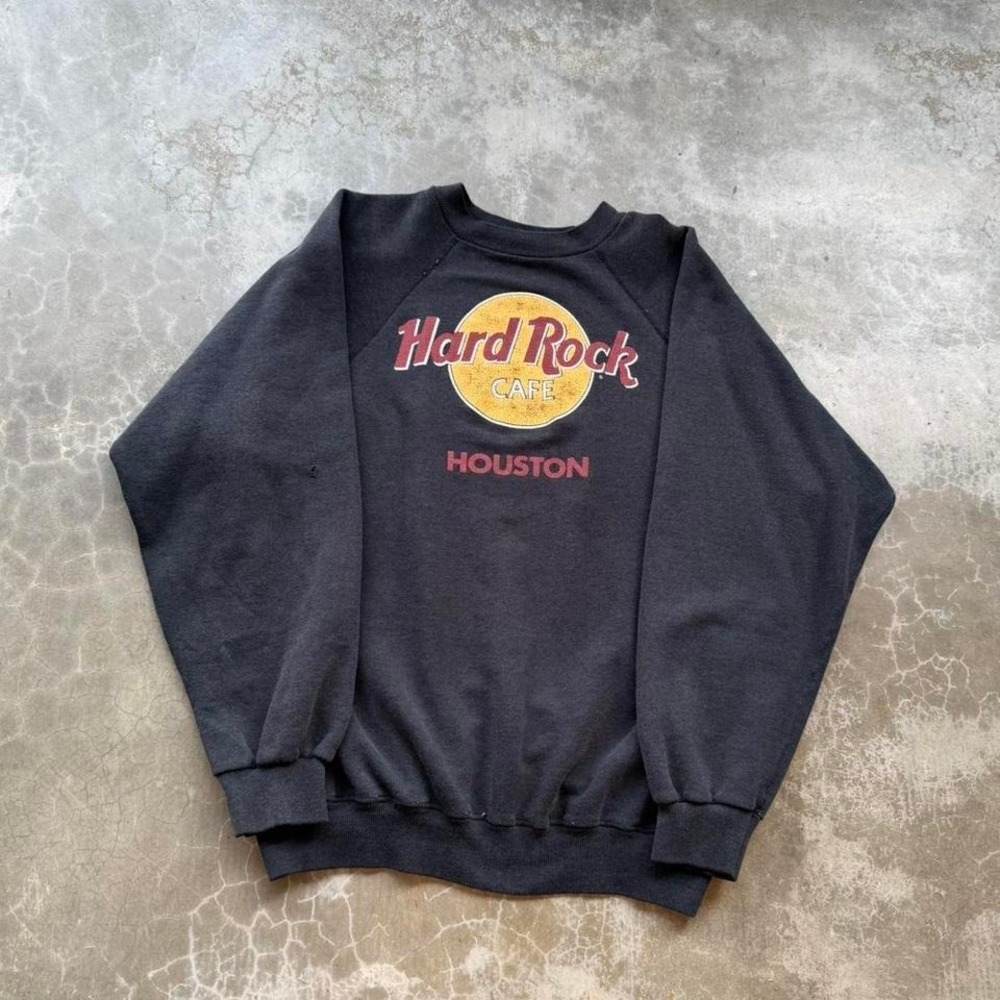 Vintage 80's faded black Hard Rock Cafe Raglan sweatshirt crewneck